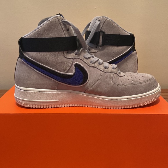 2018 Nike Air Force 1 High 07 LV8 Chenille Swoosh Grey Suede SZ 10.5| 806403-015 - Picture 5 of 7